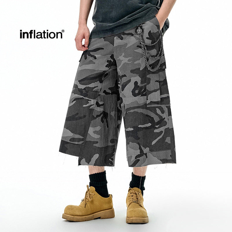 Inflation Checked Camouflage Tooling Cropped Shorts
