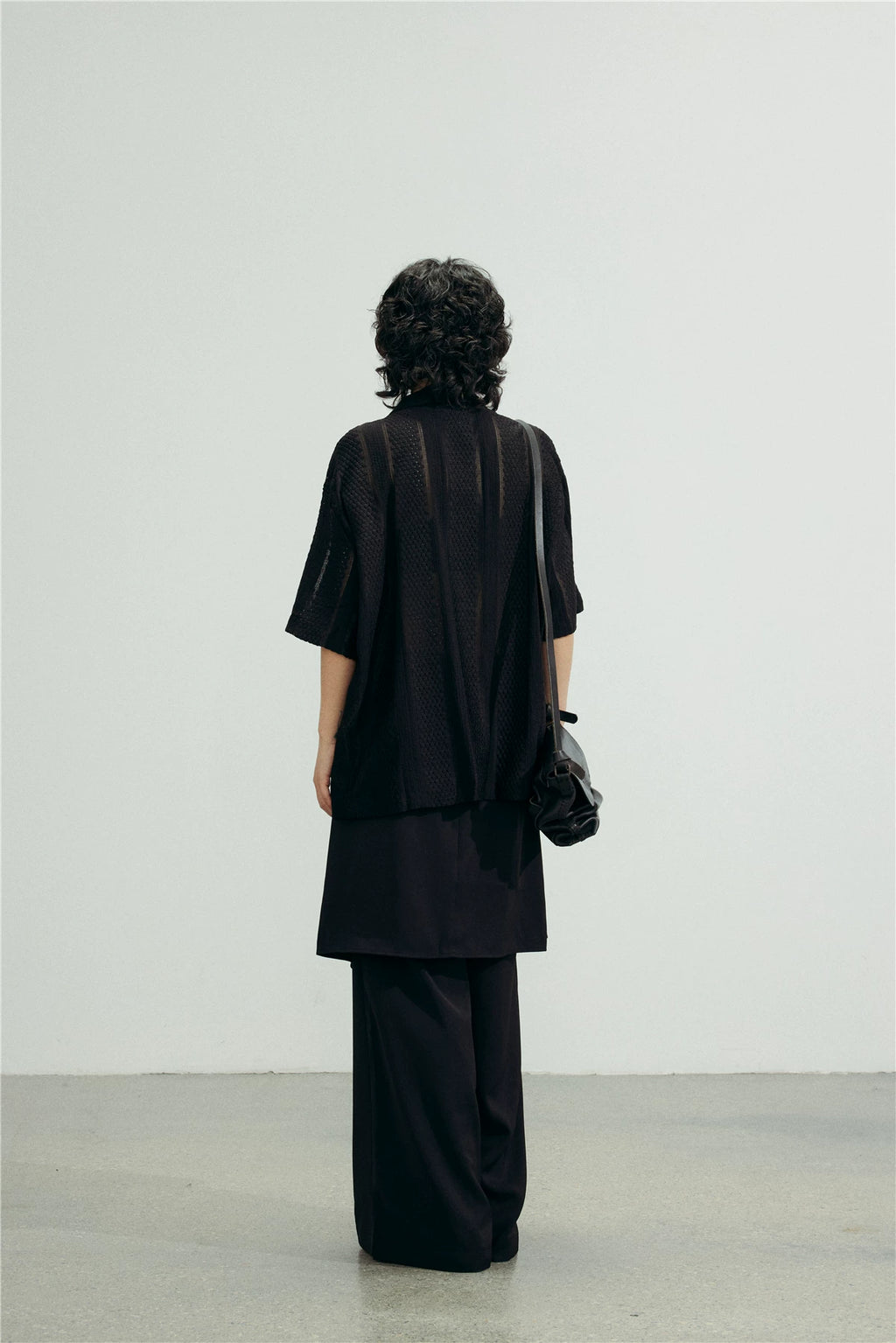 SUNYVONNE Rhombus Hollow Loose Short Sleeve Shirt