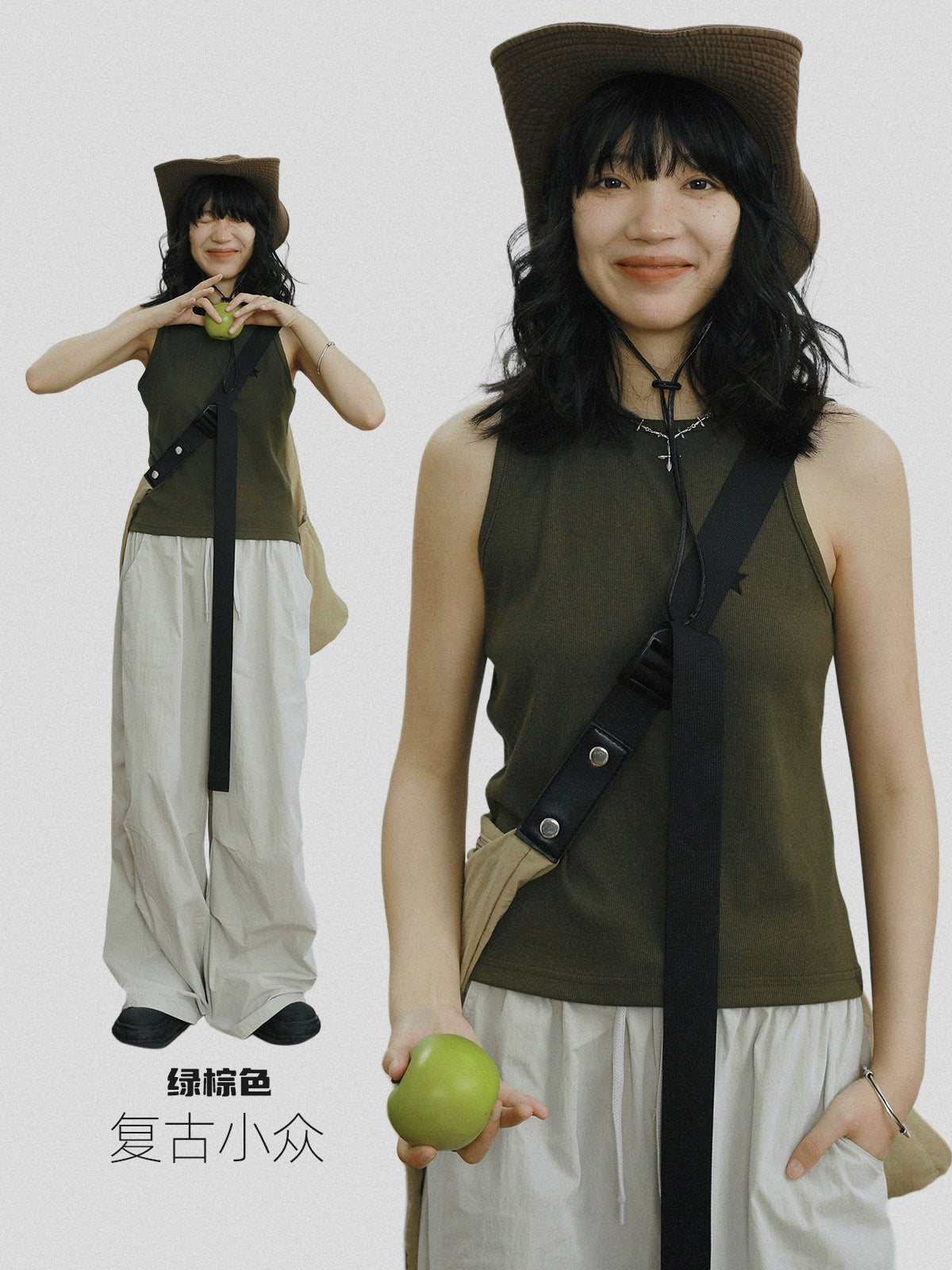 STILLYOU Versatile Asymmetrical Shoulder Strap Embroidered Knitted Vest