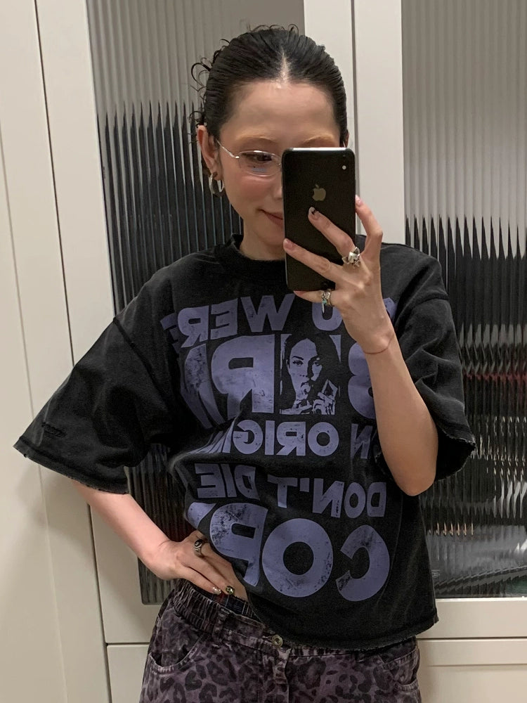 MMBBT Washed Worn Letter Printed Tee