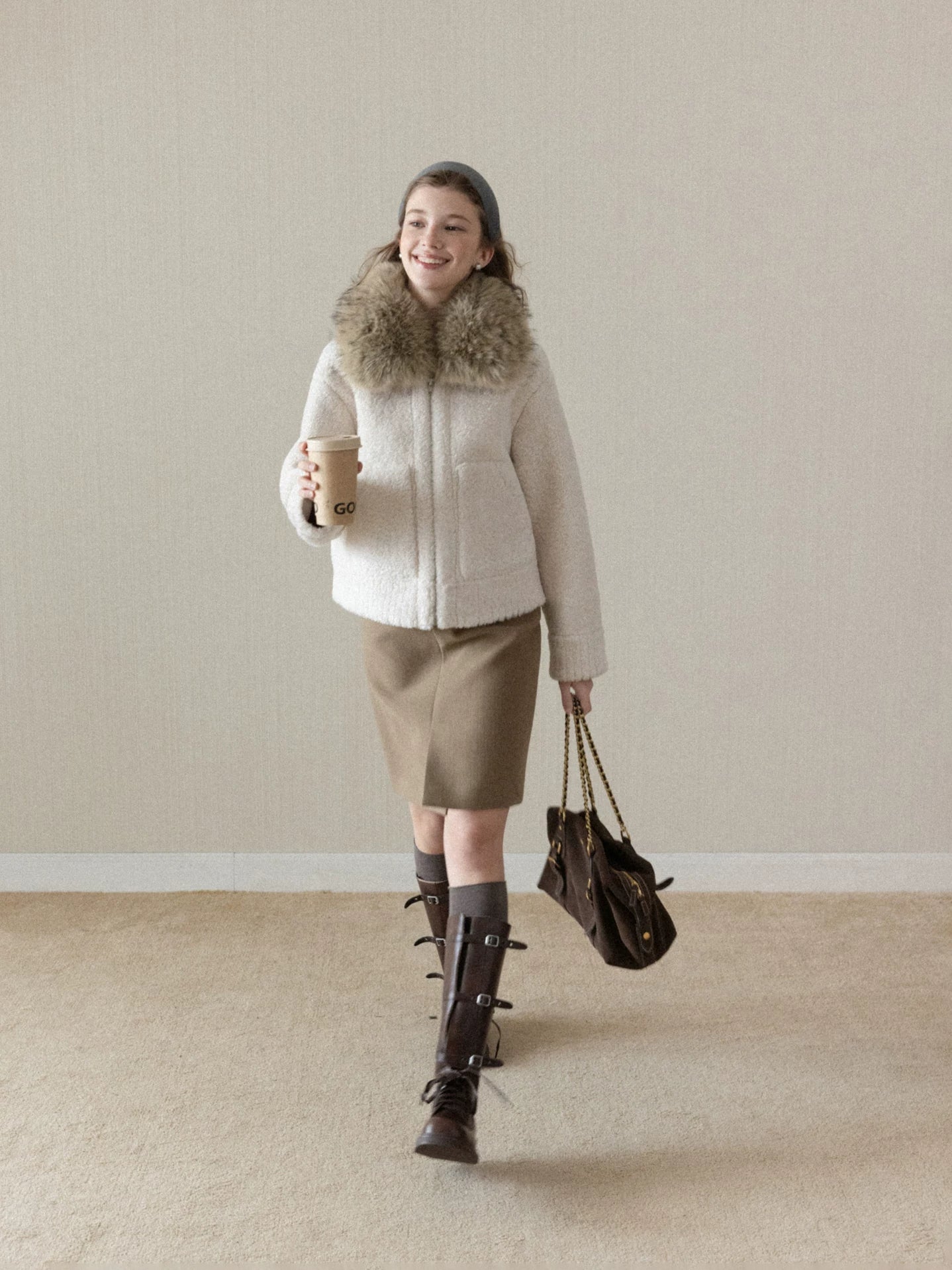 Cantonstory Korean Versatile Lamb Wool Collar Thickened Jacket