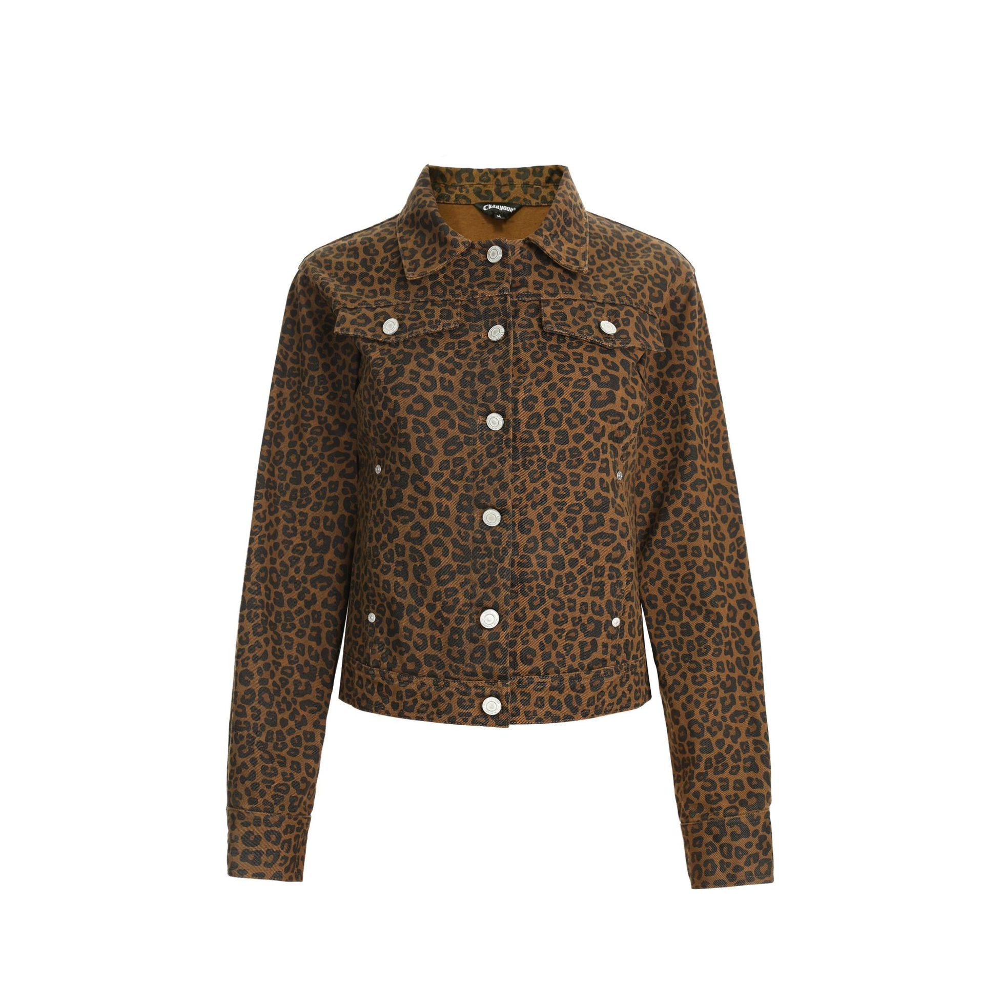 CHANYOOU Vintage Lapel Leopard Print Short Jacket