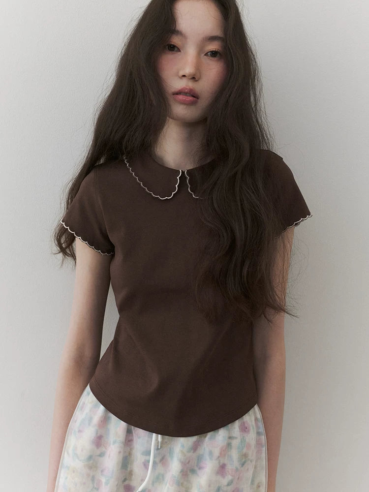 VOOE Fungus Lace Simple Casual Tee
