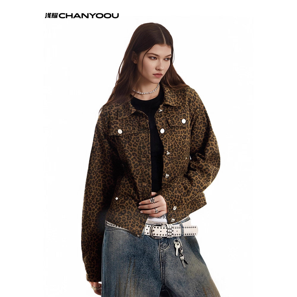 CHANYOOU Vintage Lapel Leopard Print Short Jacket