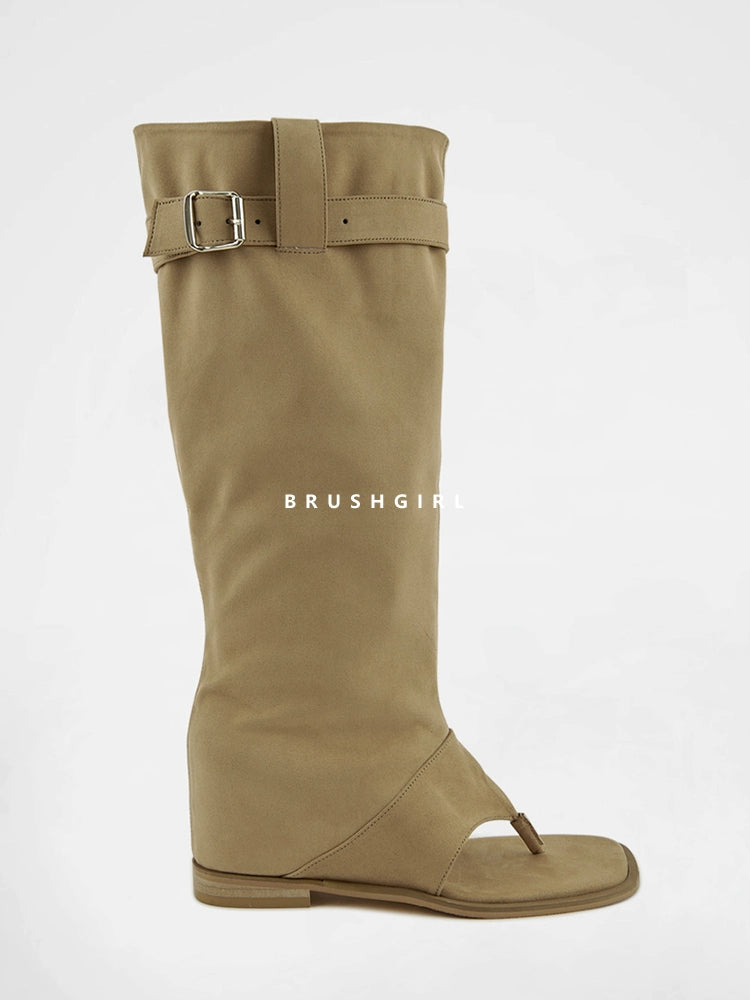 CHILIGIRL Open-toed Herringbone Cool Boots Two-wear Stacked Pants Tube Boots