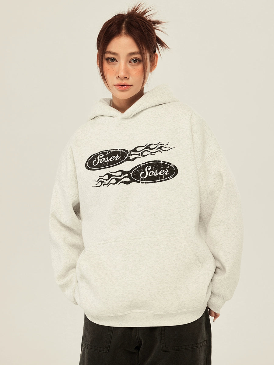 SOSER Vintage Flame Print Hooded Sweater