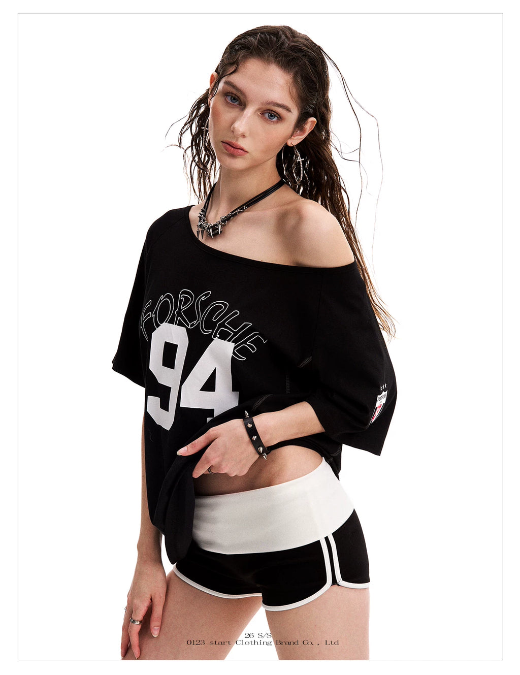 0123Start Sloping Shoulder Loose Motion Tee