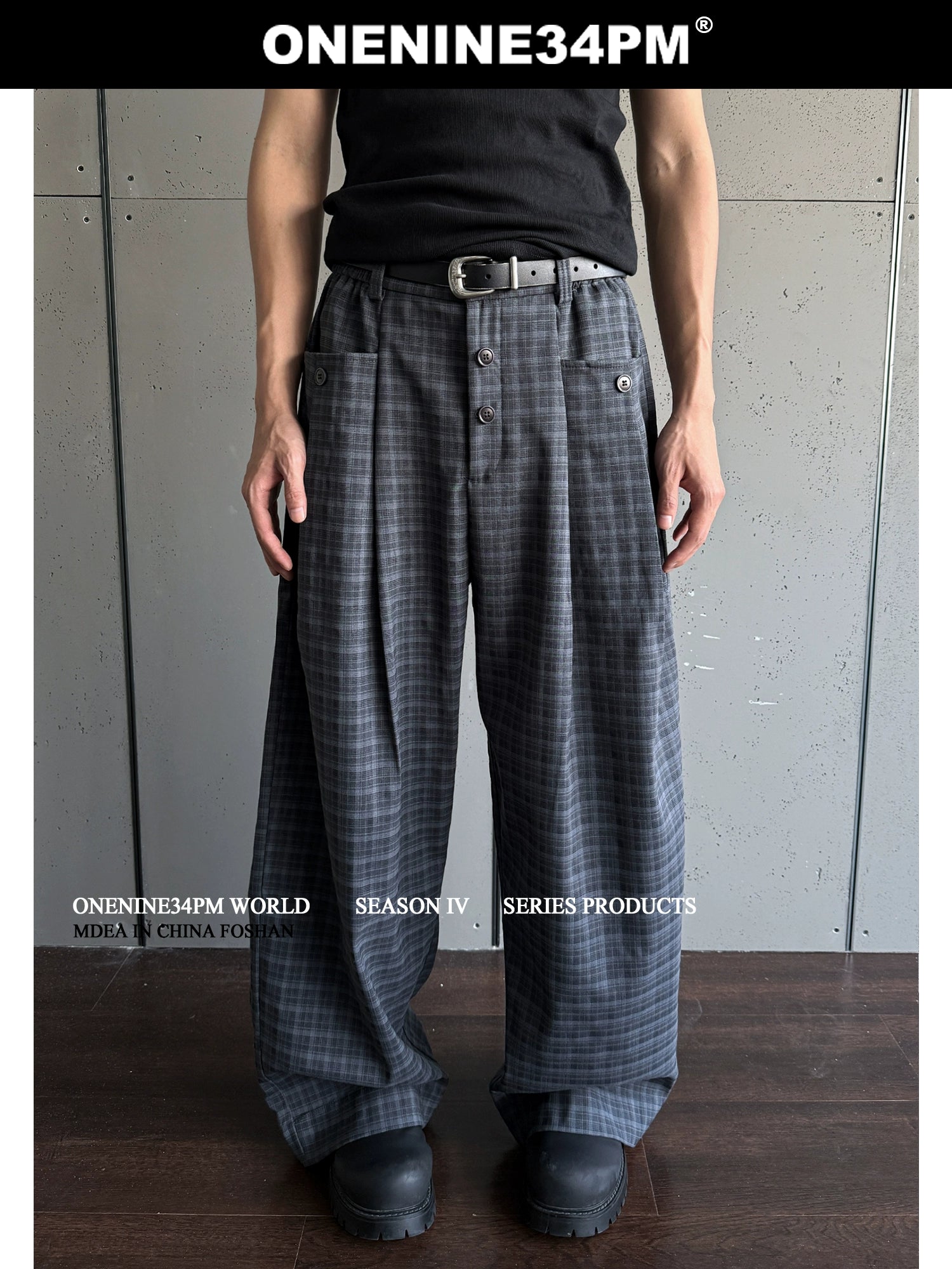 ONENINE34PM Black Plaid Slacks