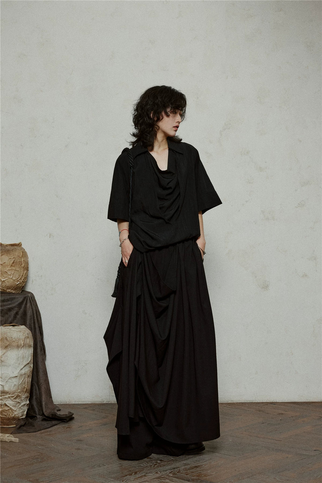 SUNYVONNE Irregular Double-layer Streamer Wide-leg Pants