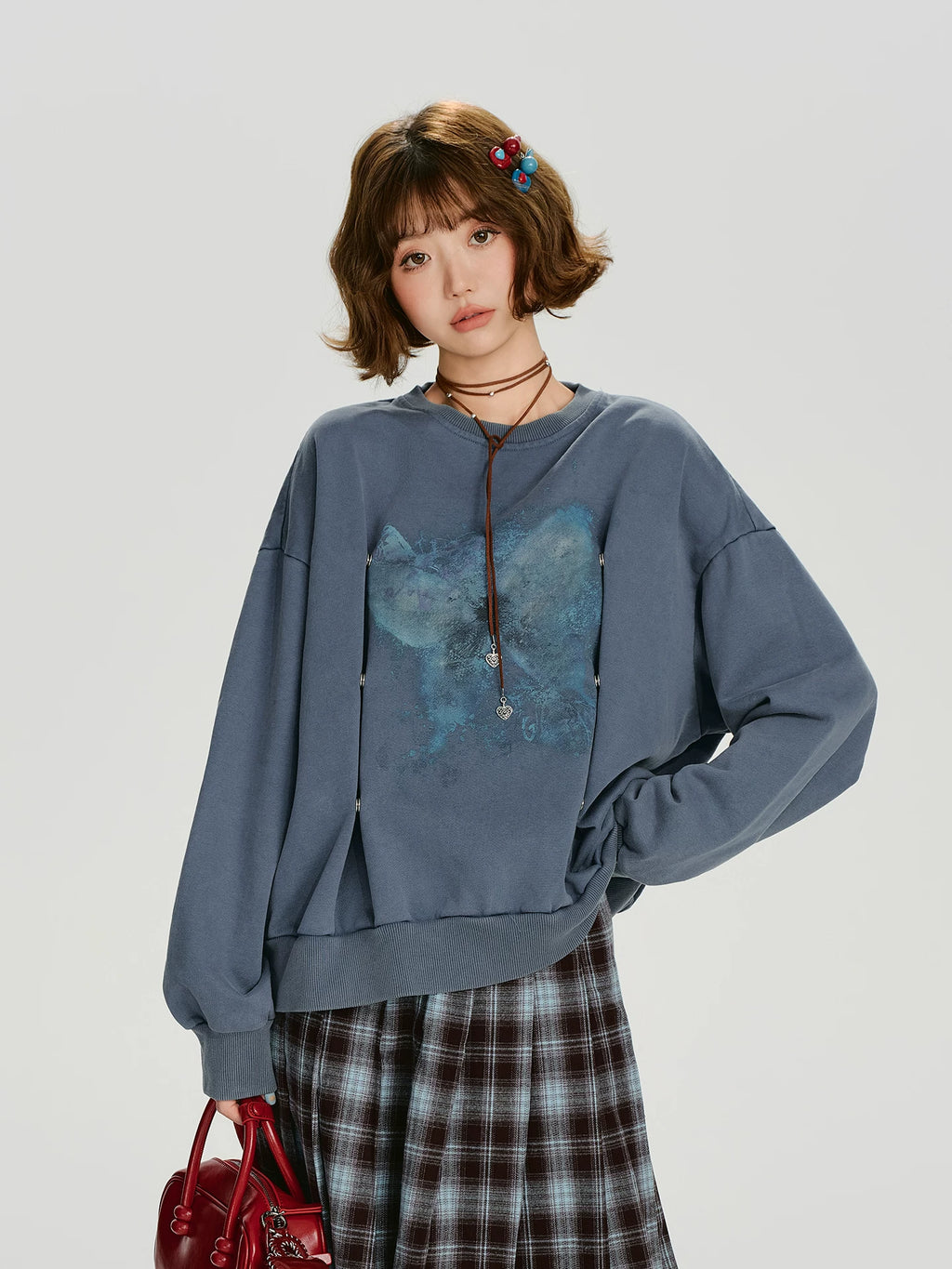 Girlyhalo retroprintingpullover Round Neck Sweatshirt