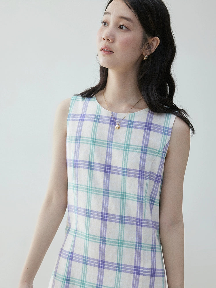 VOOE Niche Sleeveless Plaid Strap-on Dress
