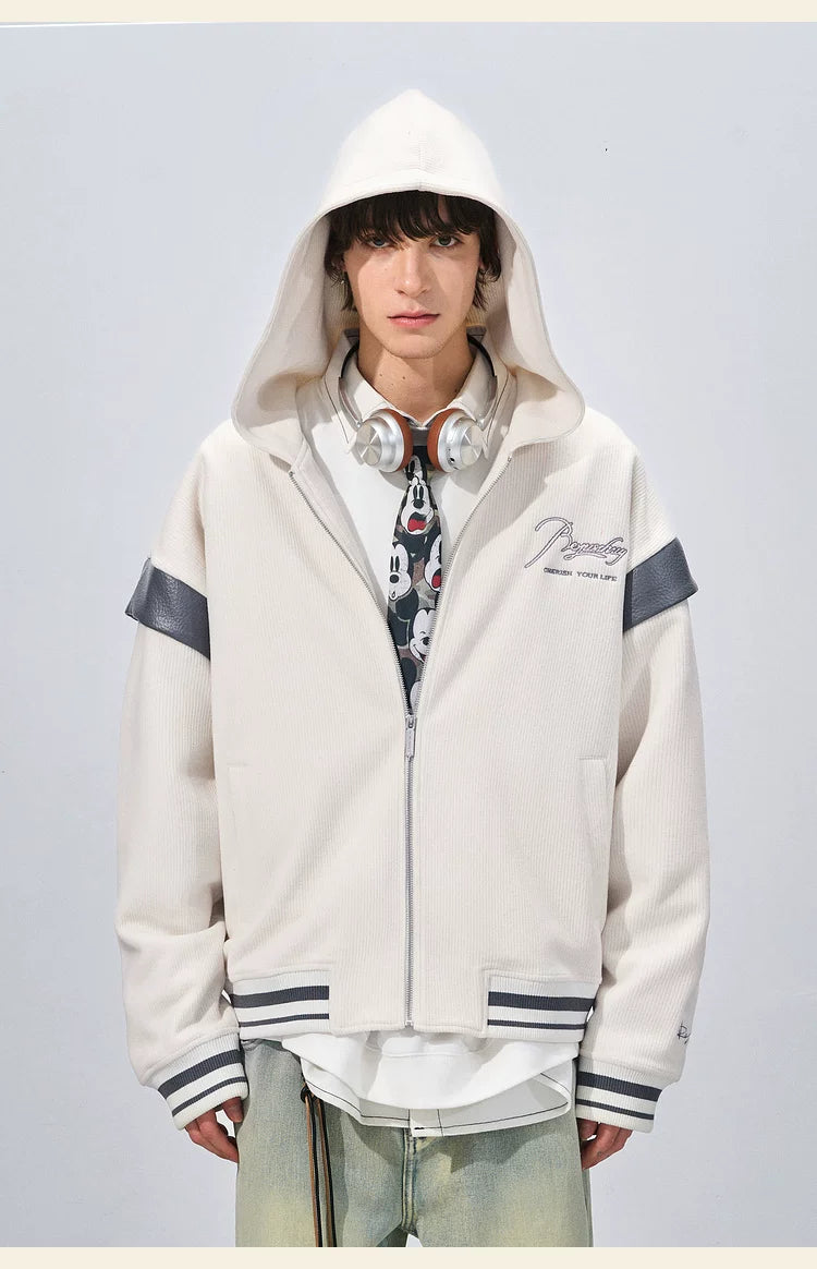 BJHG Corduroy Contrast Fake Two-piece Hooded Jacket