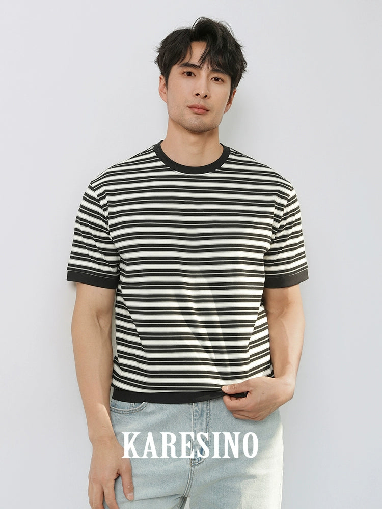 KARESINO Contrasting Casual Versatile Striped Tee