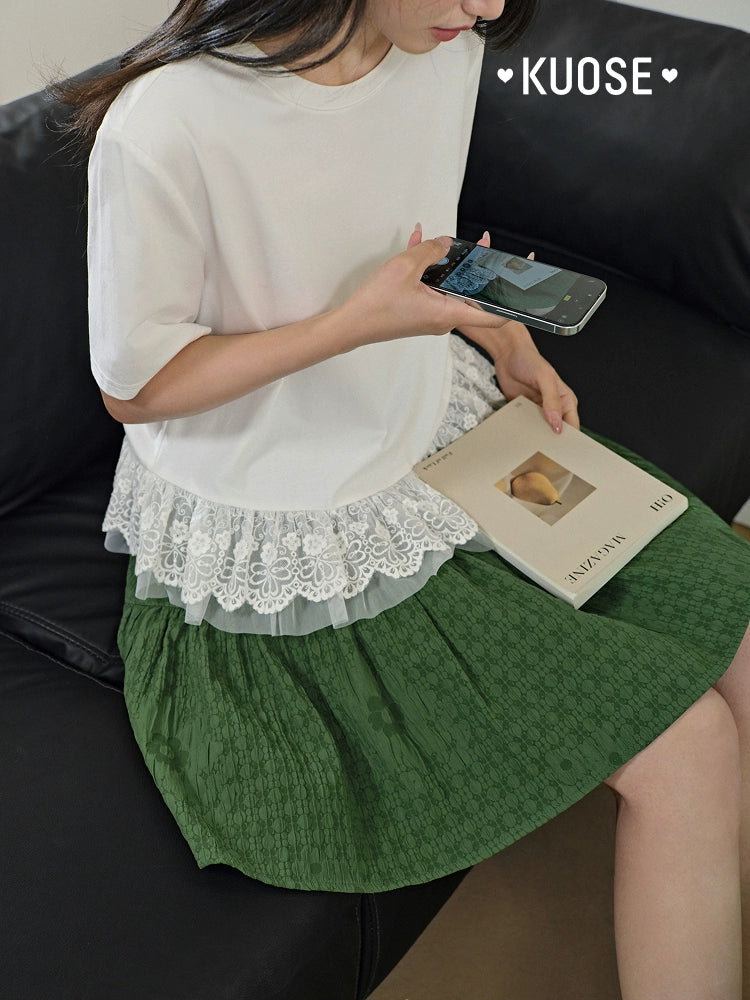 Kuose Lace Mesh Splicing Tee