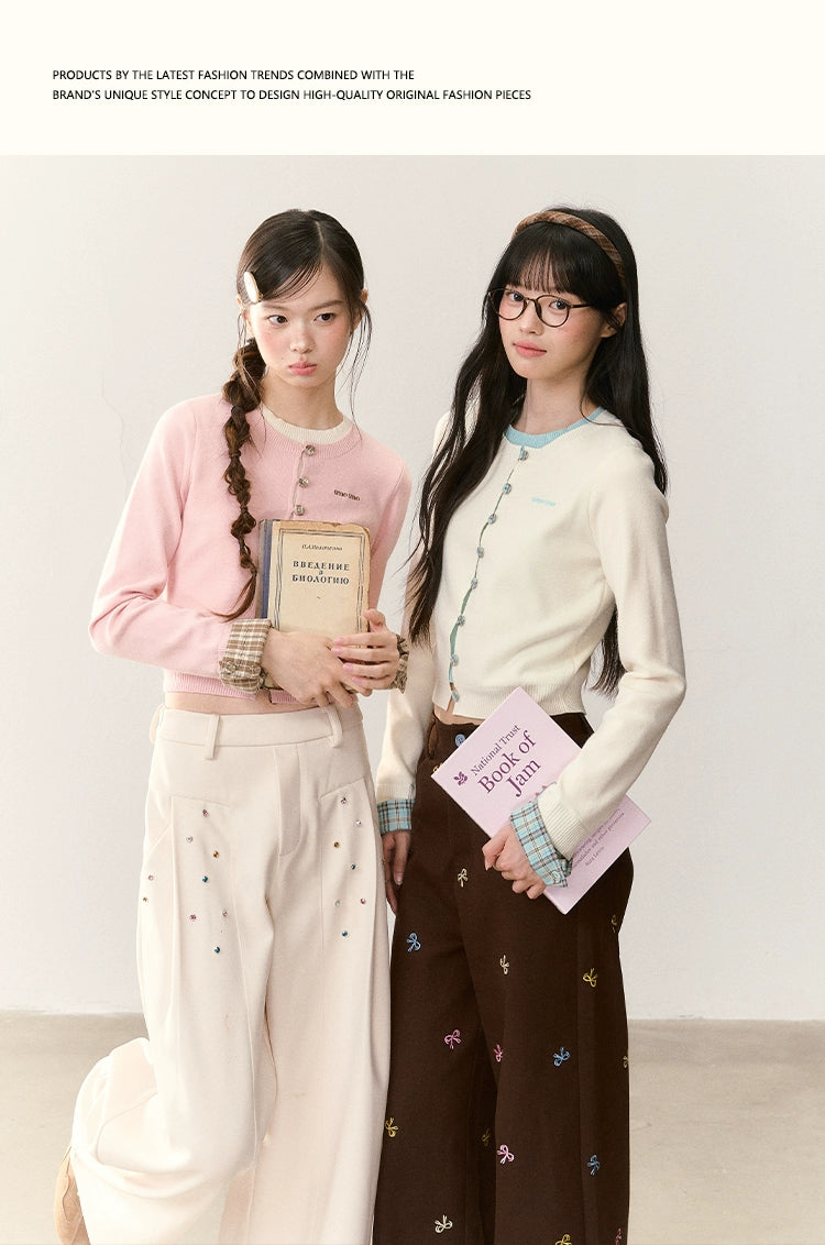 Umoumo Versatile Plaid Stitched Knitted Sweater