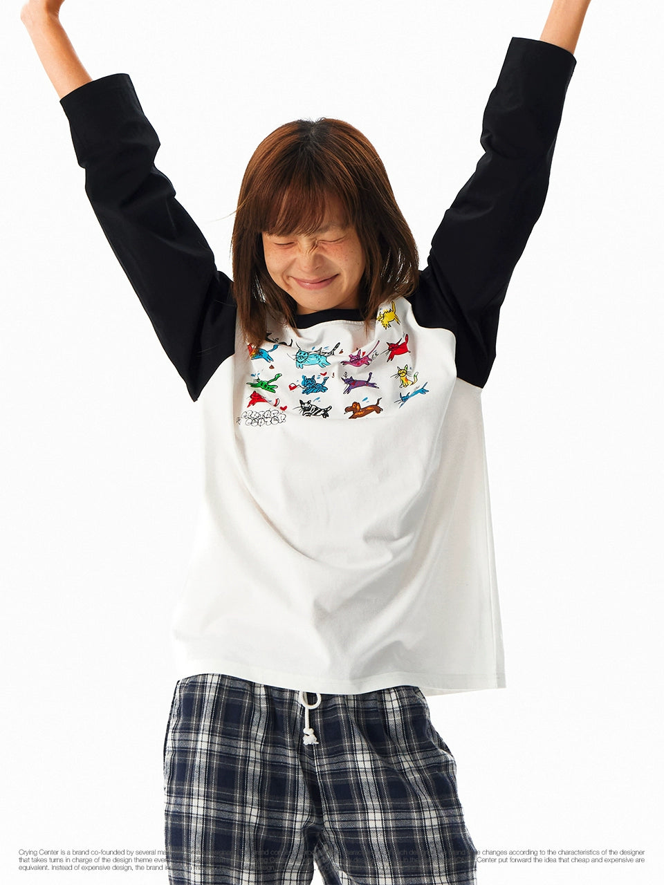 CryingCenter Cute Kitten Hand-painted Shoulder Ruffle Long Sleeve