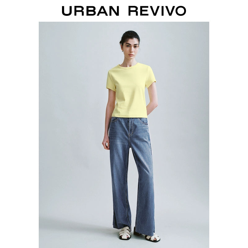 URBAN REVIVO Basic Versatile Crew Neck Short Sleeve T-Shirt