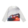 UNTILWERICH Waffle Crew Neck Racing Print Loose Sweater