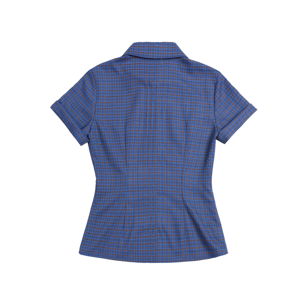 JIKOO Contrasting Checked Waist Shirt