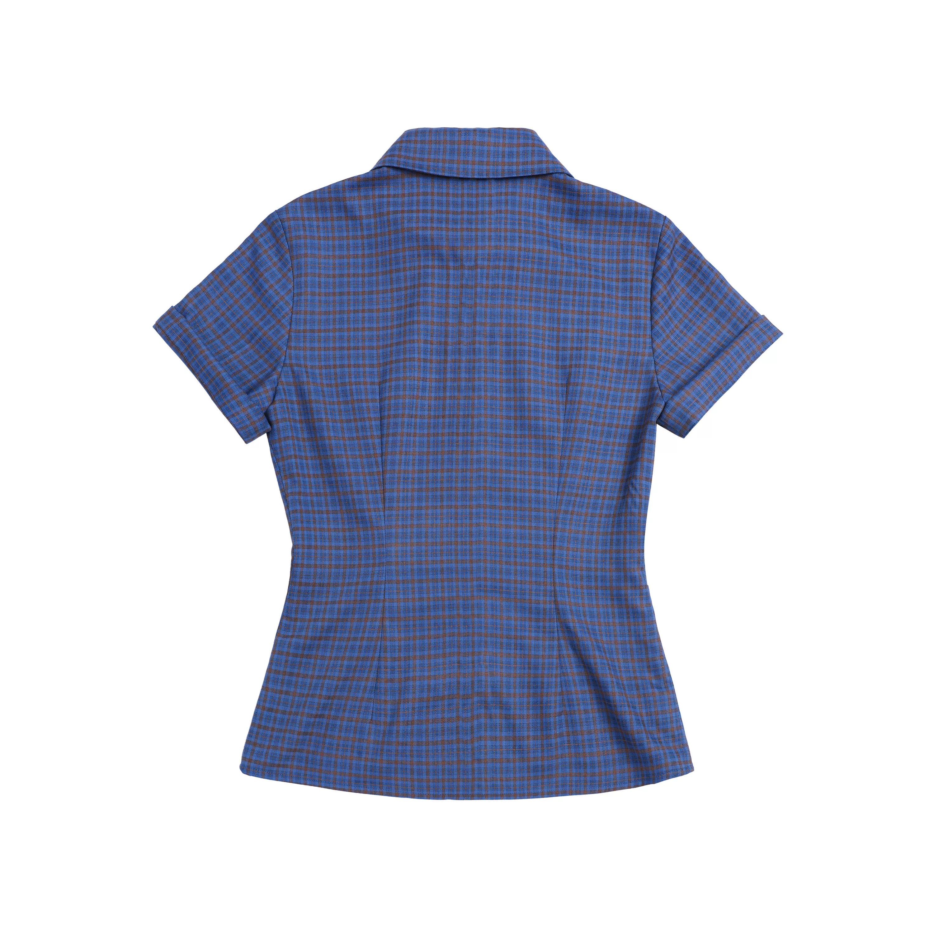 JIKOO Contrasting Checked Waist Shirt