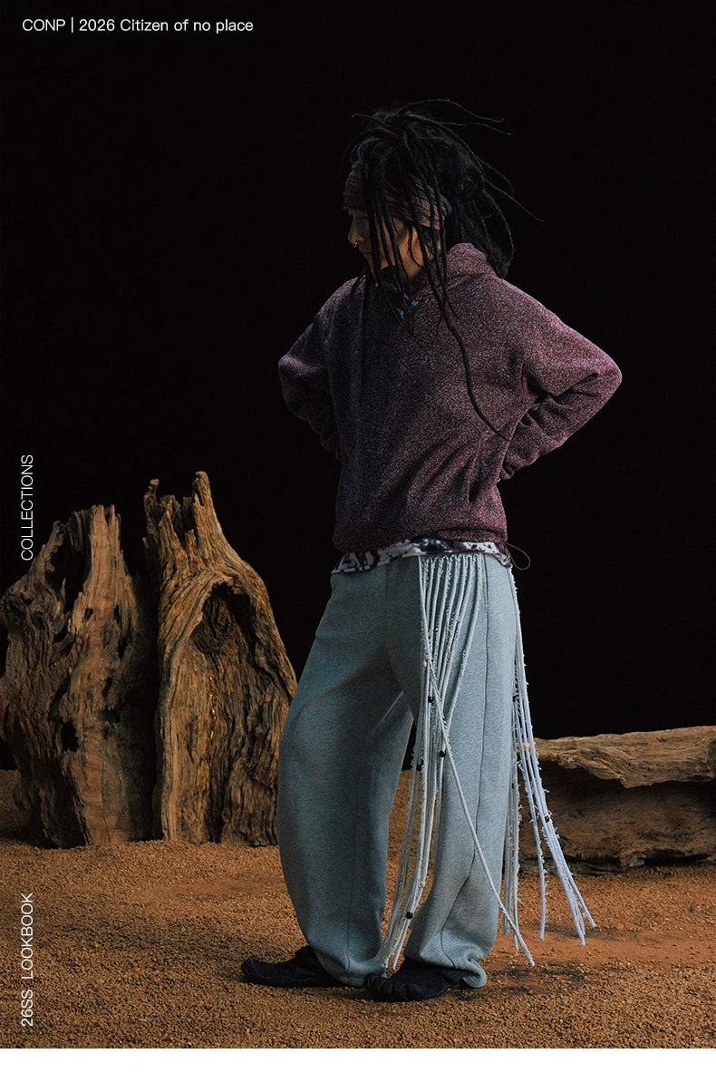 CONP Wood Bead Fringed Versatile Casual Pants