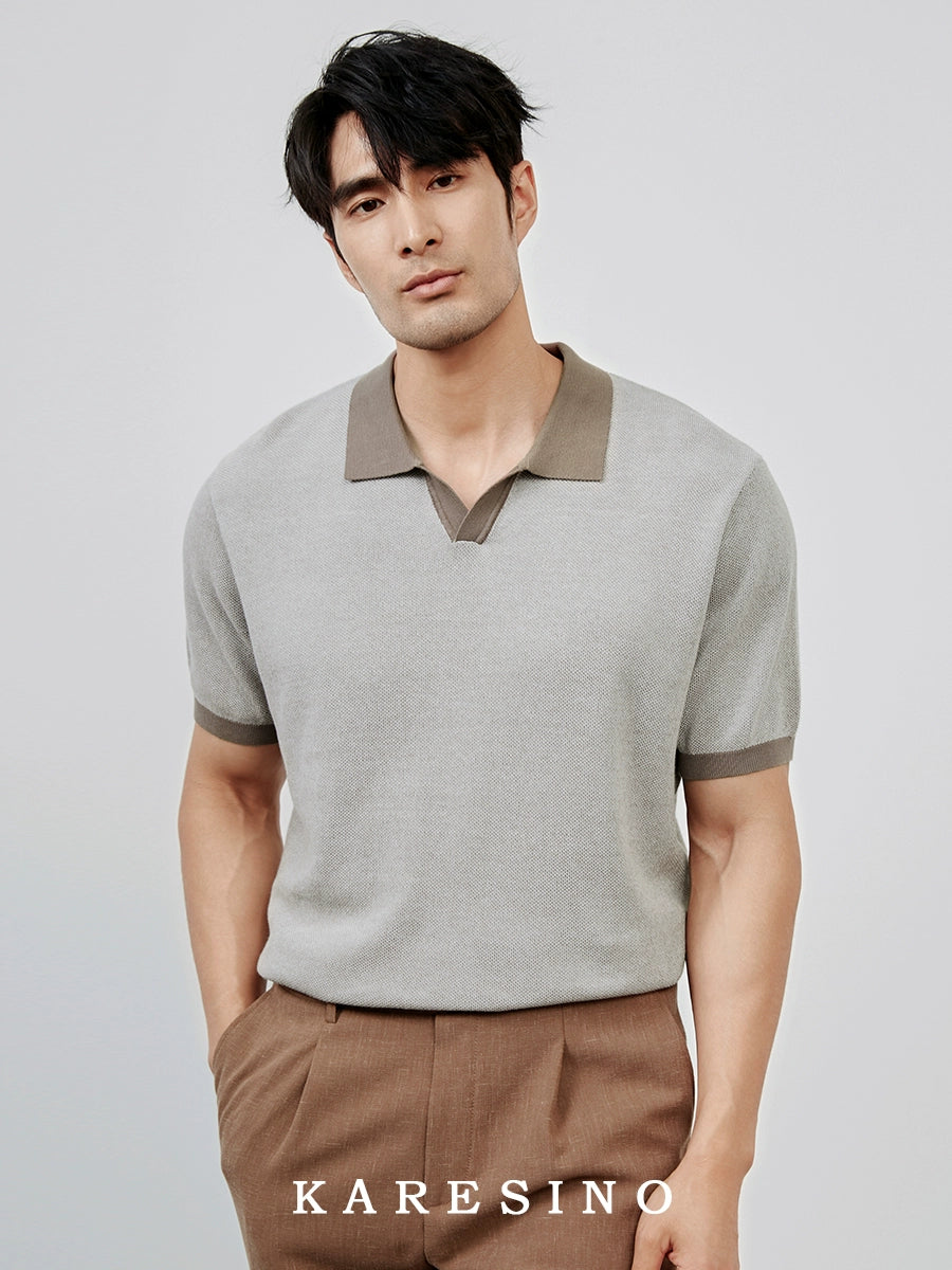 KARESINO Breathable Cotton Lapel-neck Knitted Polo Shirt