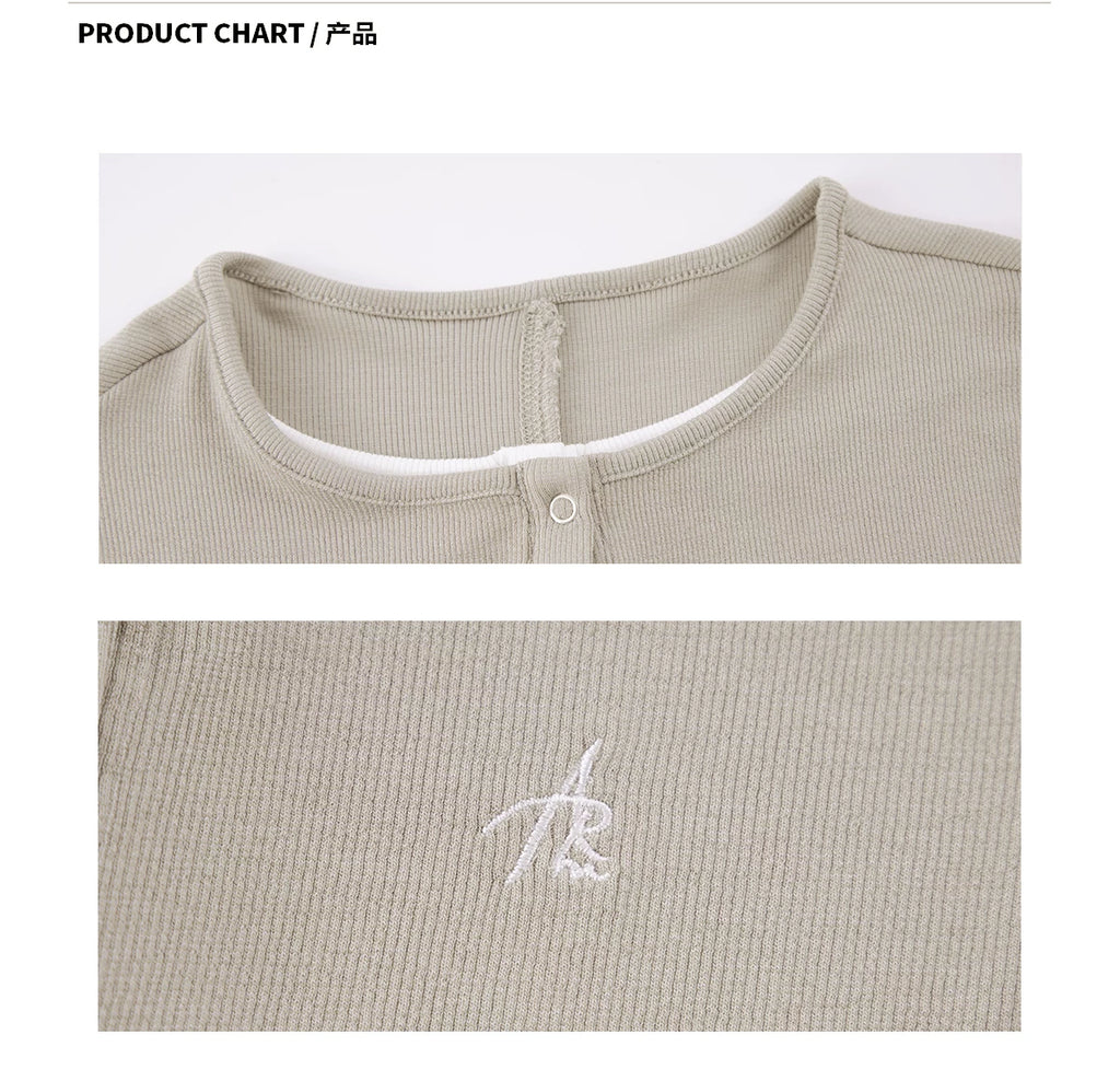 Ariseism Henry Collar Slim-fit Knitted Fake Two-piece Long Sleeve