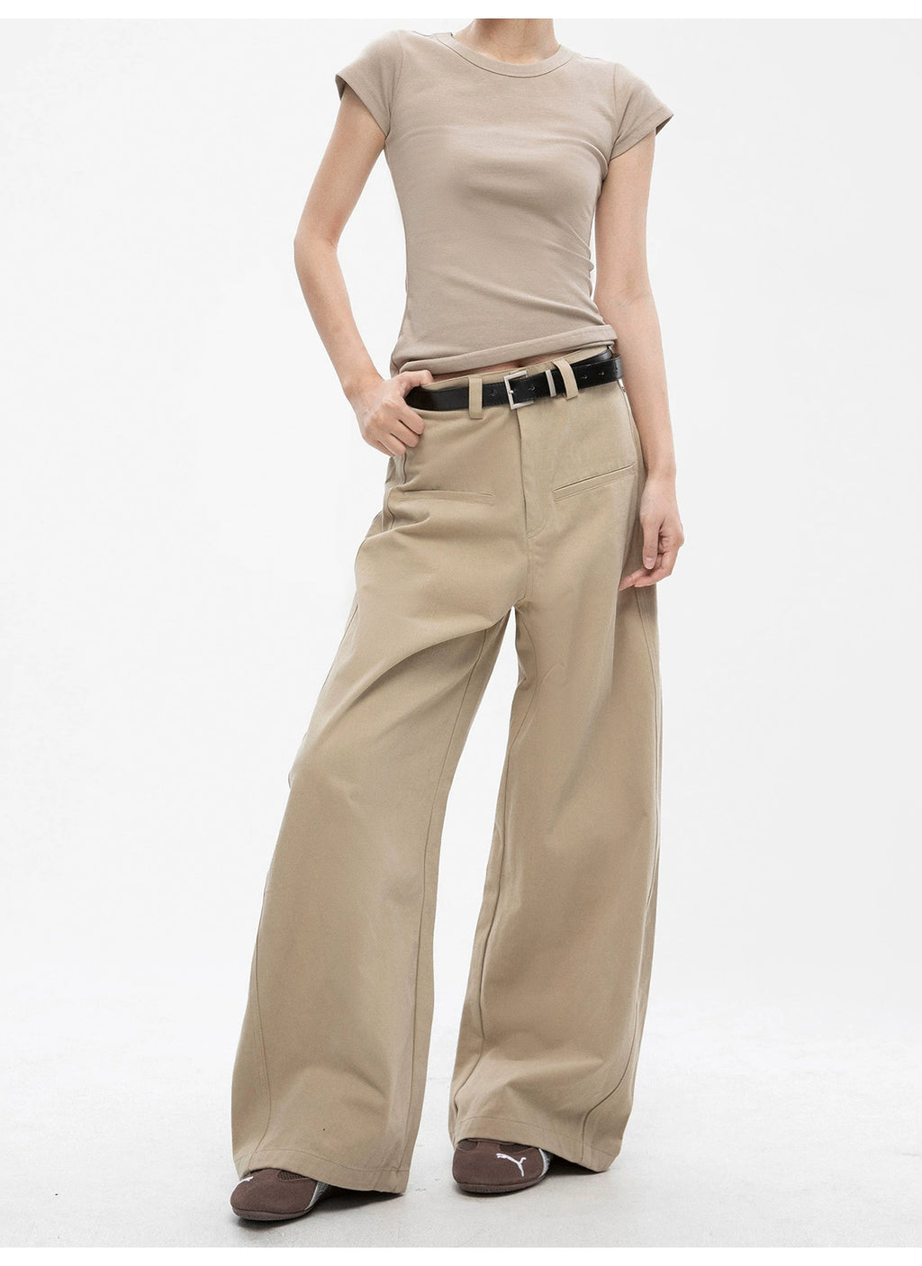 ICH MODE Loose Bf Straight-leg Pants High Waist Wide Leg Trousers