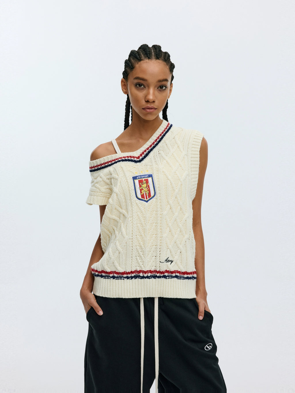 ATRY Badge Embroidered Contrasting Sweater Vest