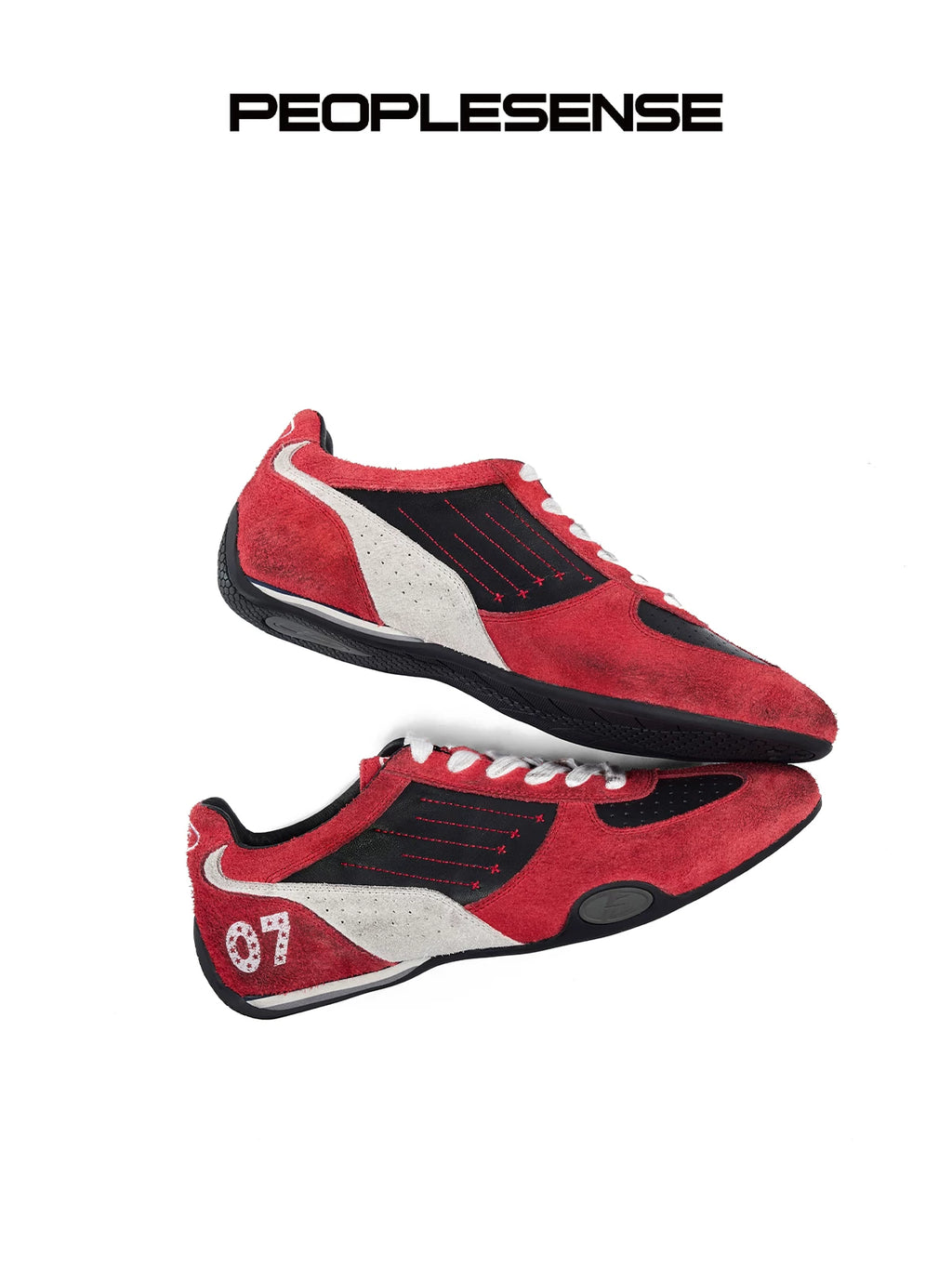 PEOPLESENSE Beef Suede Stitching Embroidered Sneakers