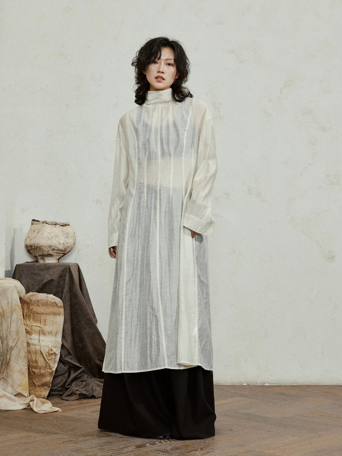 SUNYVONNE Turtleneck Light Long Dress