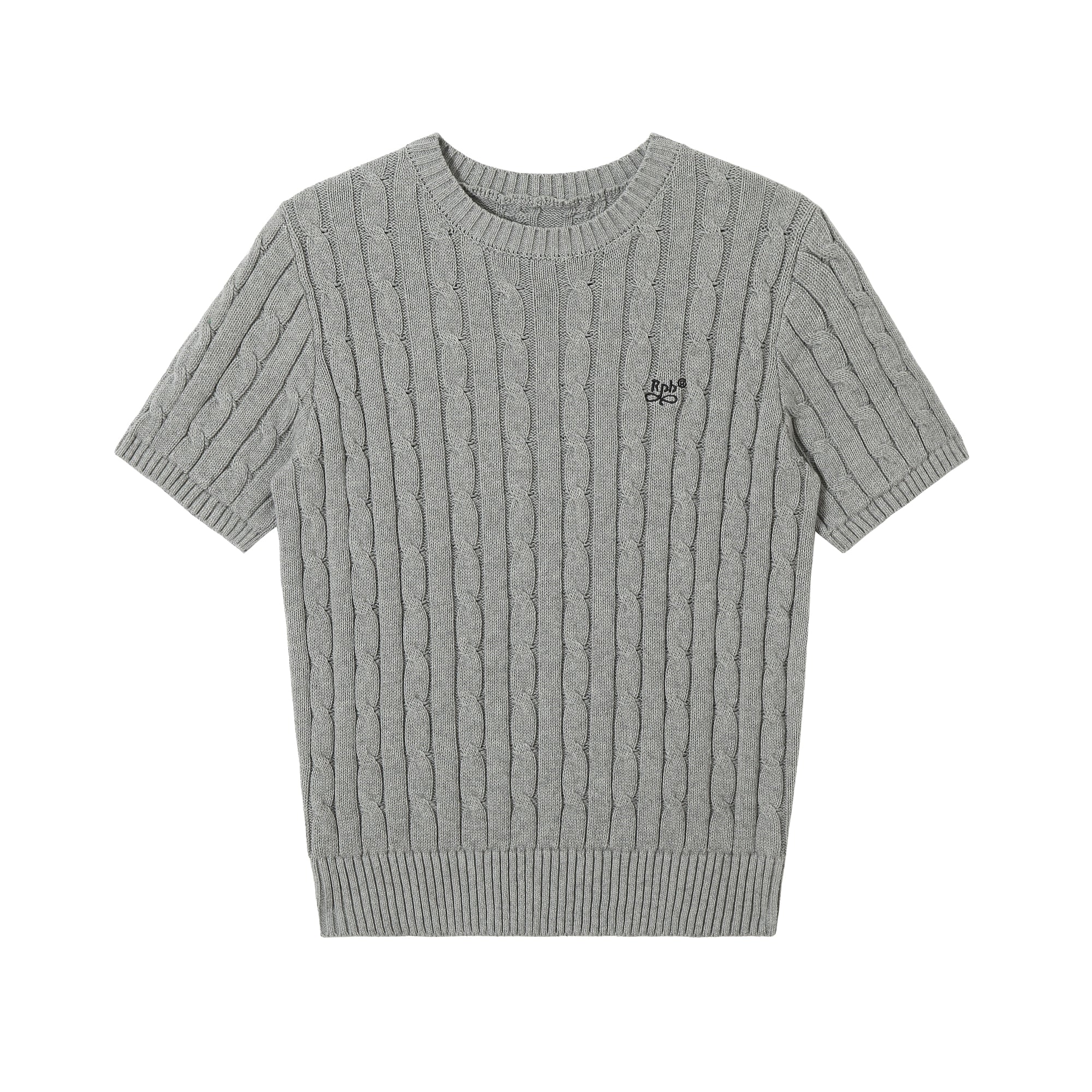 RPB BRAND Korean Twisted Texture Knitted Embroidered Sweater Short Sleeve