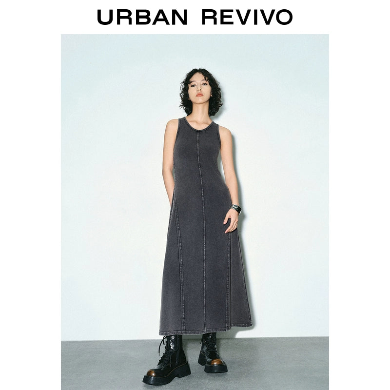URBAN REVIVO Old Washing Water Dividing Line Design Sense Sleeveless Dress