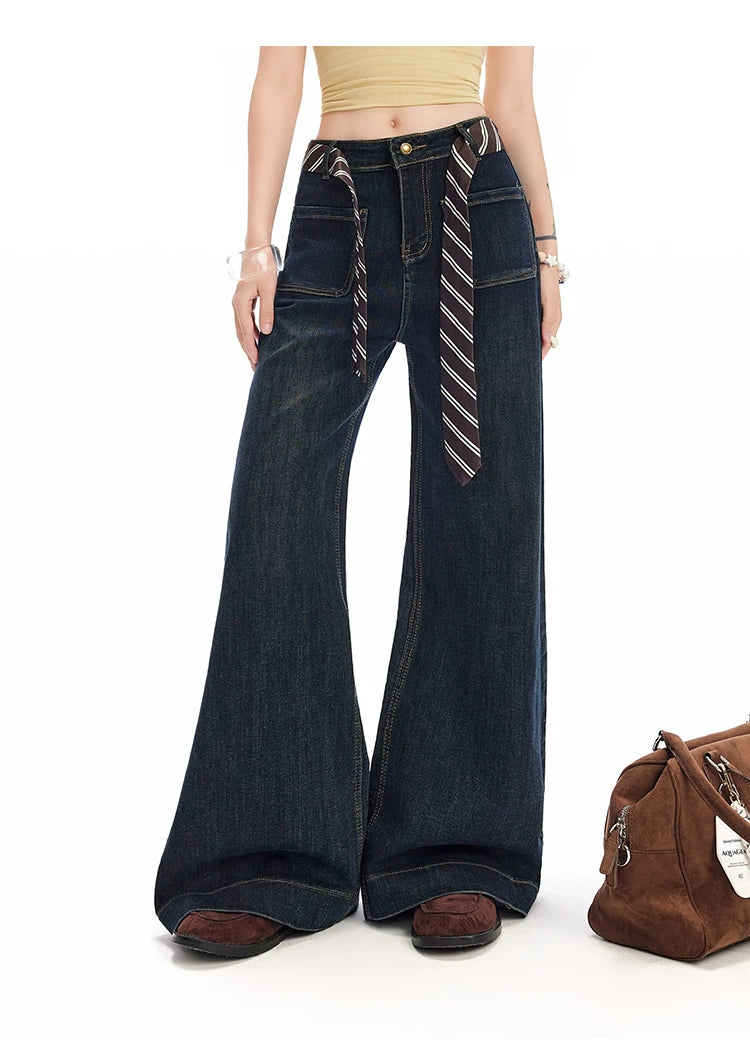 UNIFREE Loose and Skinny Tie Decorative Floor Pants