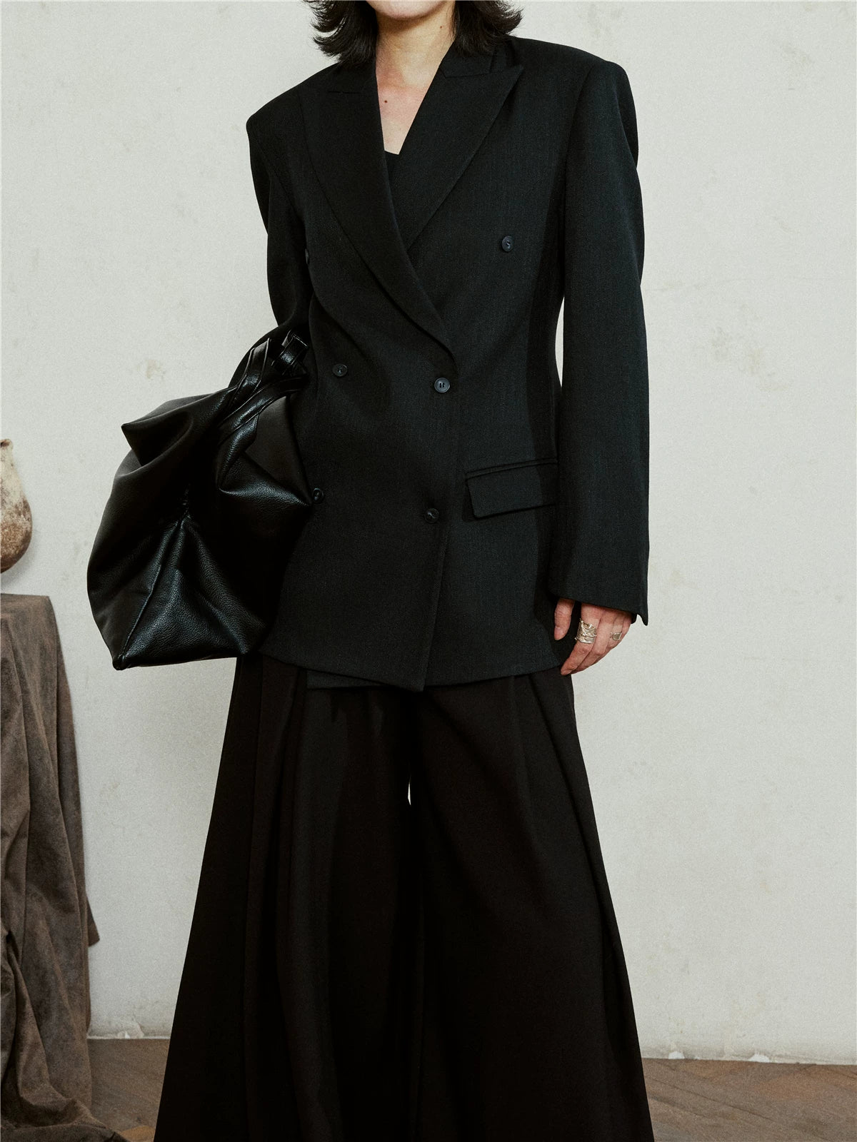 SUNYVONNE Minimalist Vintage Double-breasted Blazer Jacket