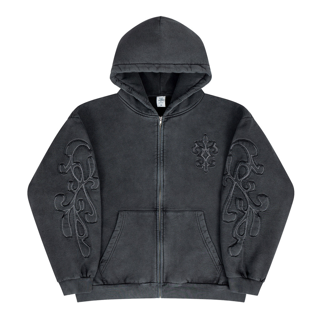 SUPER WAY Vintage Embroidered Cardigan Fleece Hooded Sweater