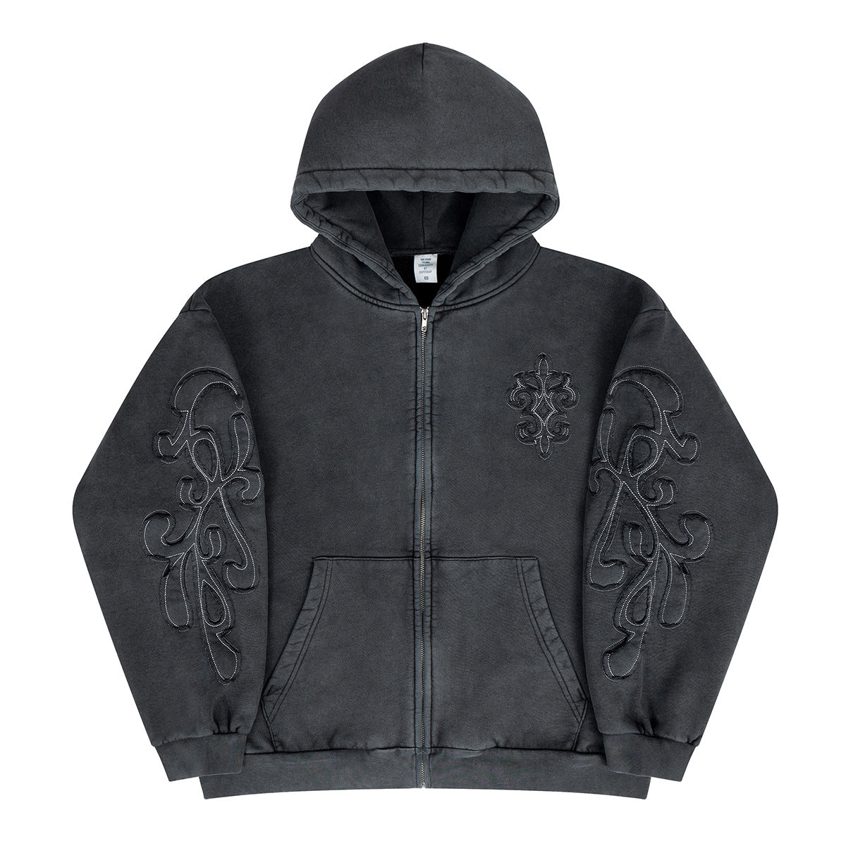 SUPER WAY Vintage Embroidered Cardigan Fleece Hooded Sweater