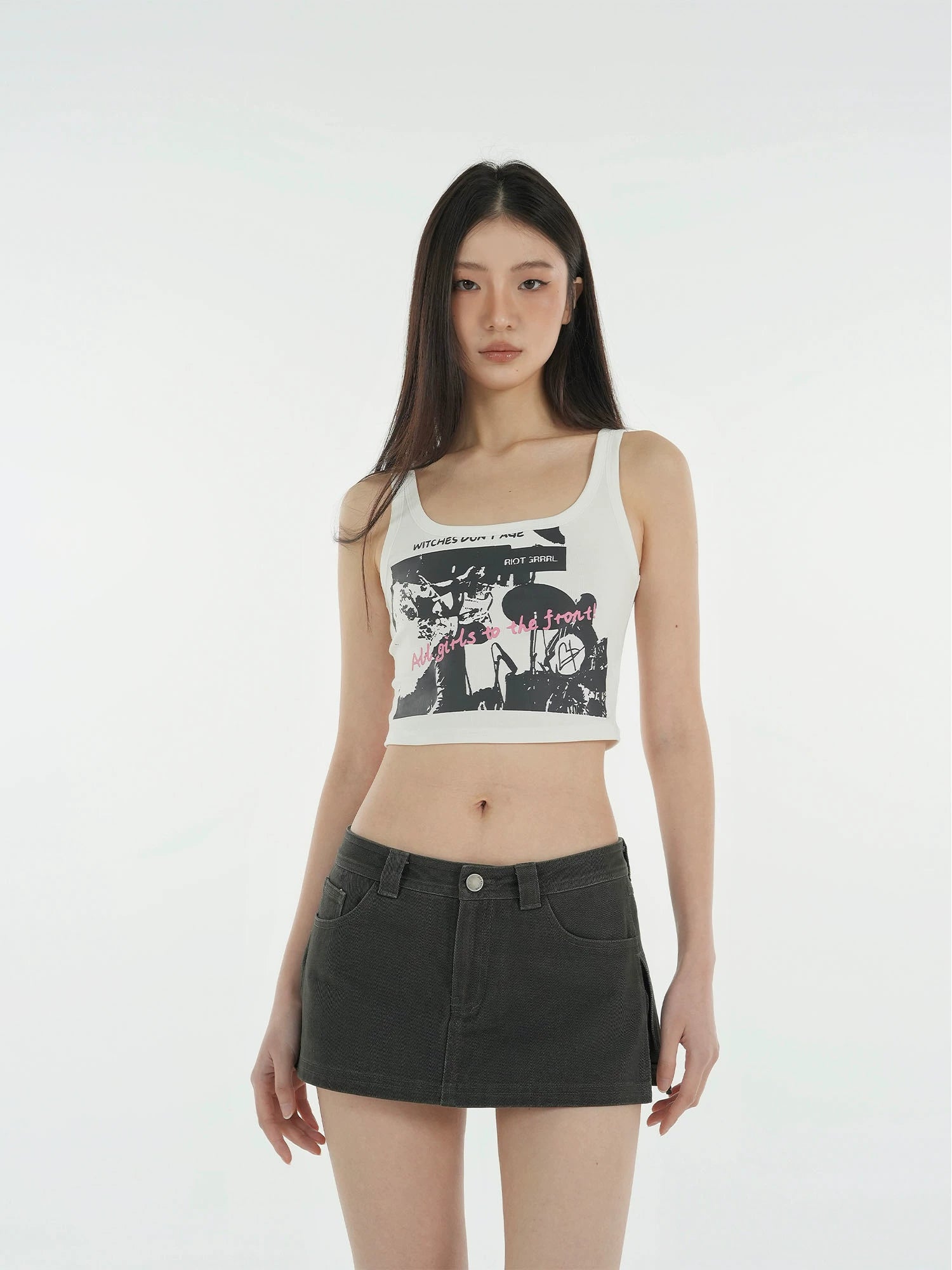 Jim Kennet Vintage Work Wear Fake Two-Piece Denim Skirt