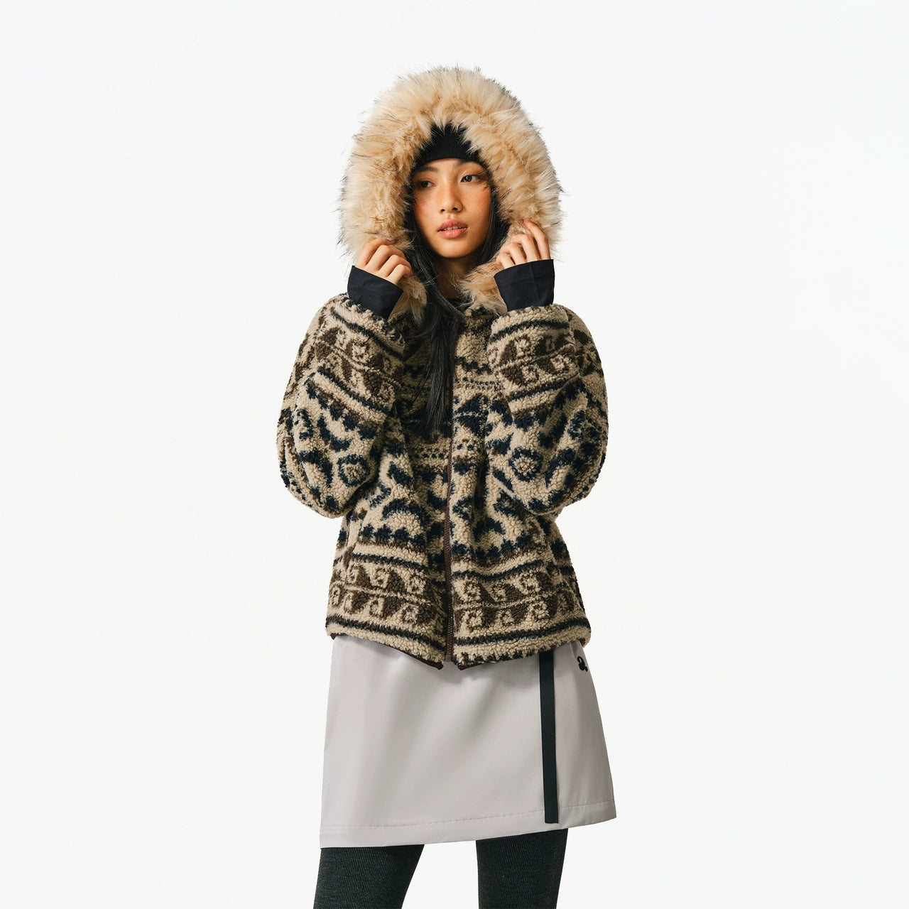 ATRY Vintage Premium Fair Island Hooded Fur Collar Jacket