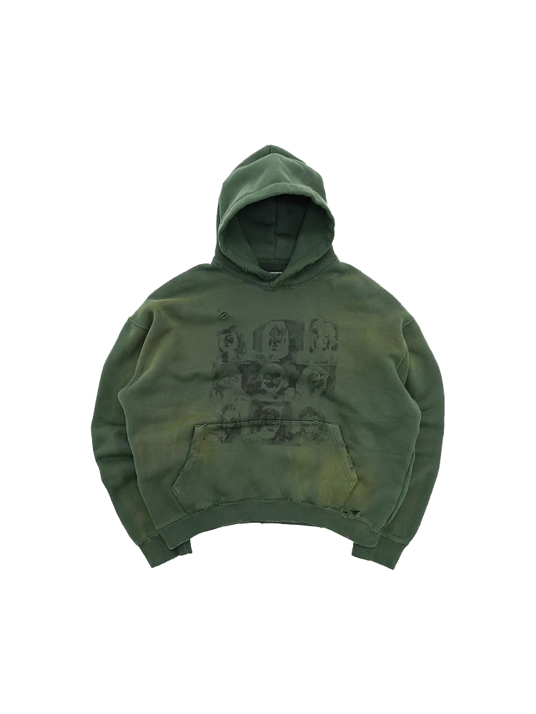 KONOOT Do Old Portrait Print Hooded Sweater