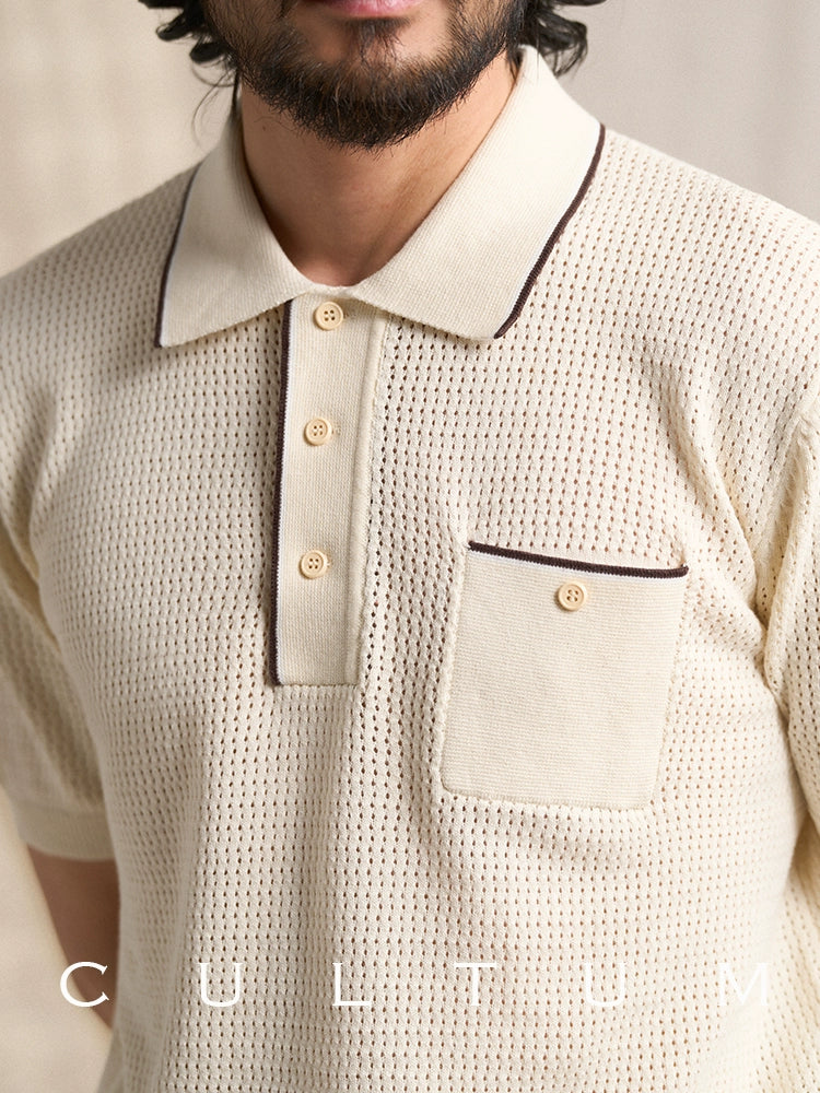 CULTUM Vintage Hollow Knitted Short Sleeve POLO Shirt