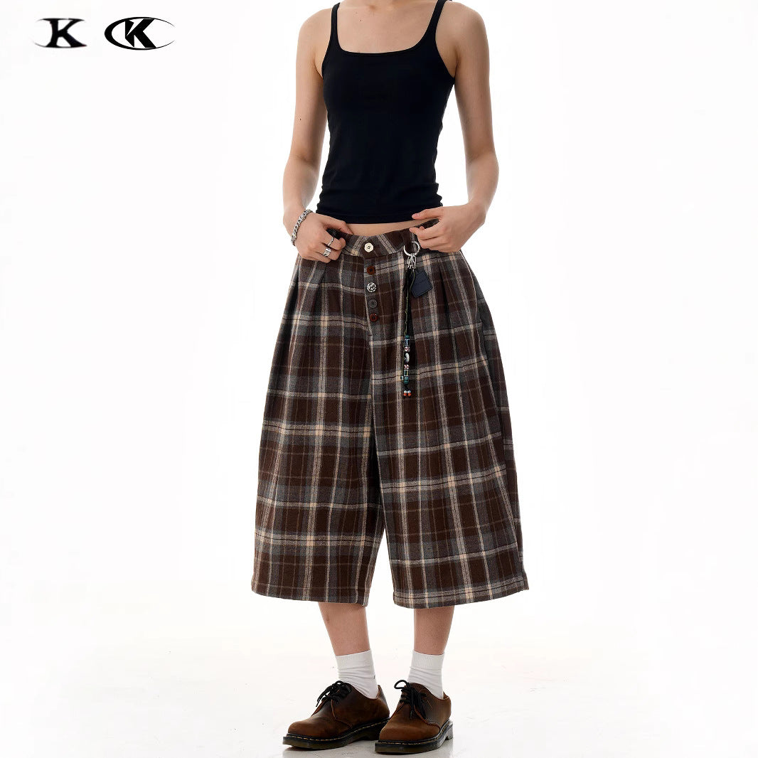 11KN Retro Plaid Loose Cropped Shorts