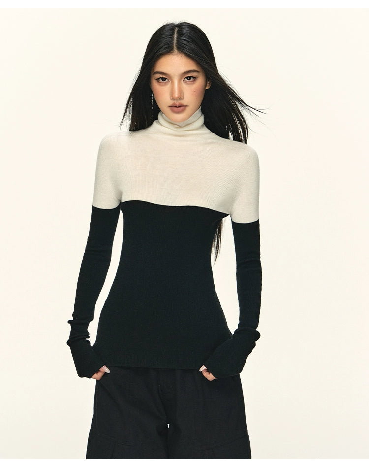 Anna Aneae Contrasting Turtleneck with Knitted Bottom Long Sleeves