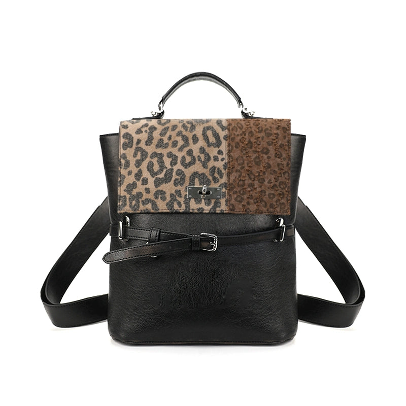 JANDRESS Spliced Leopard Leopard Belt Buckle Backpack