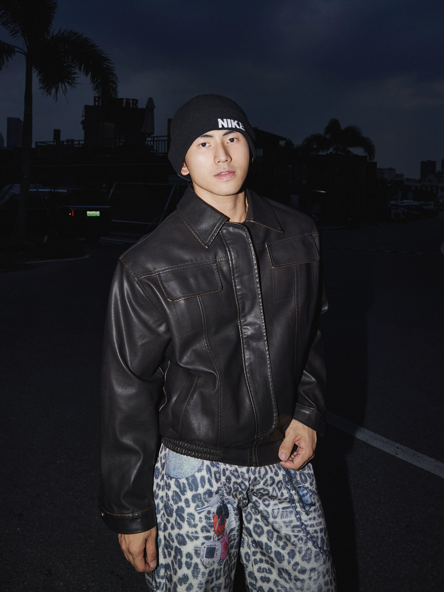 PAPASLILMONSTER Vintage Loose Leather Jacket