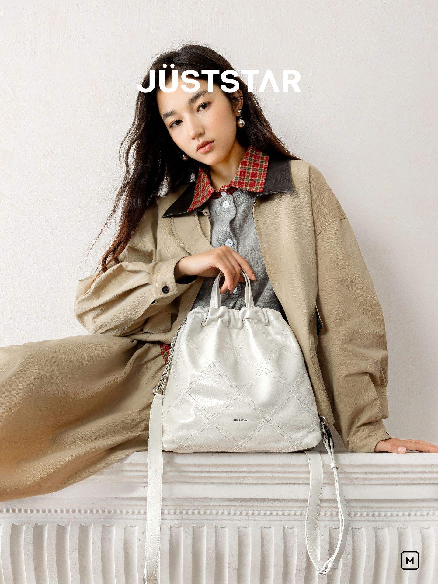 JUST STAR Rhombus Dual-purpose Double Shoulder Large-capacity Tote Bag