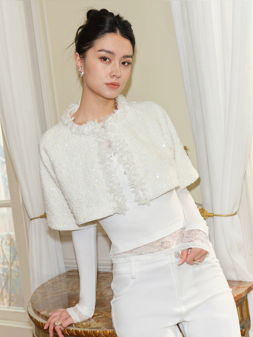 J TheChosen Hollow Sequin Shawl Short Jacket