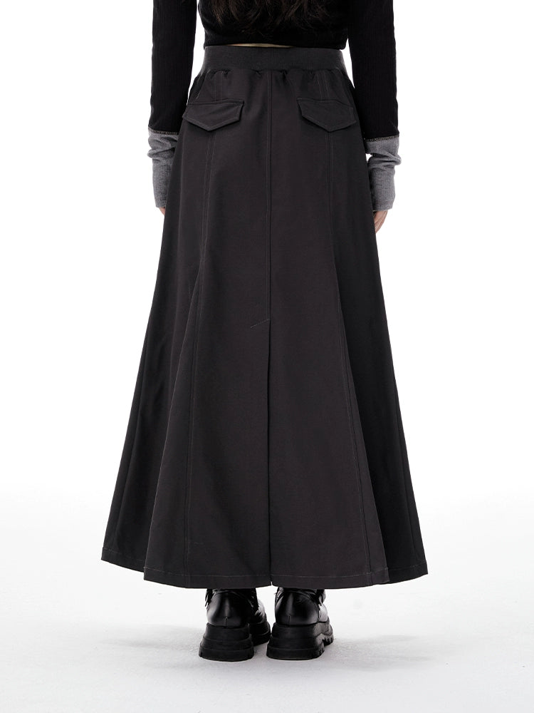 IMONE Adjustable Zipper Elastic Waist Tooling Skirt