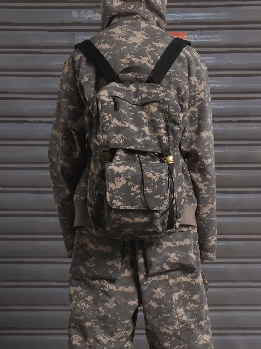 CHAI Camouflage Embroidered Logo Double Shoulder Drawstring Backpack