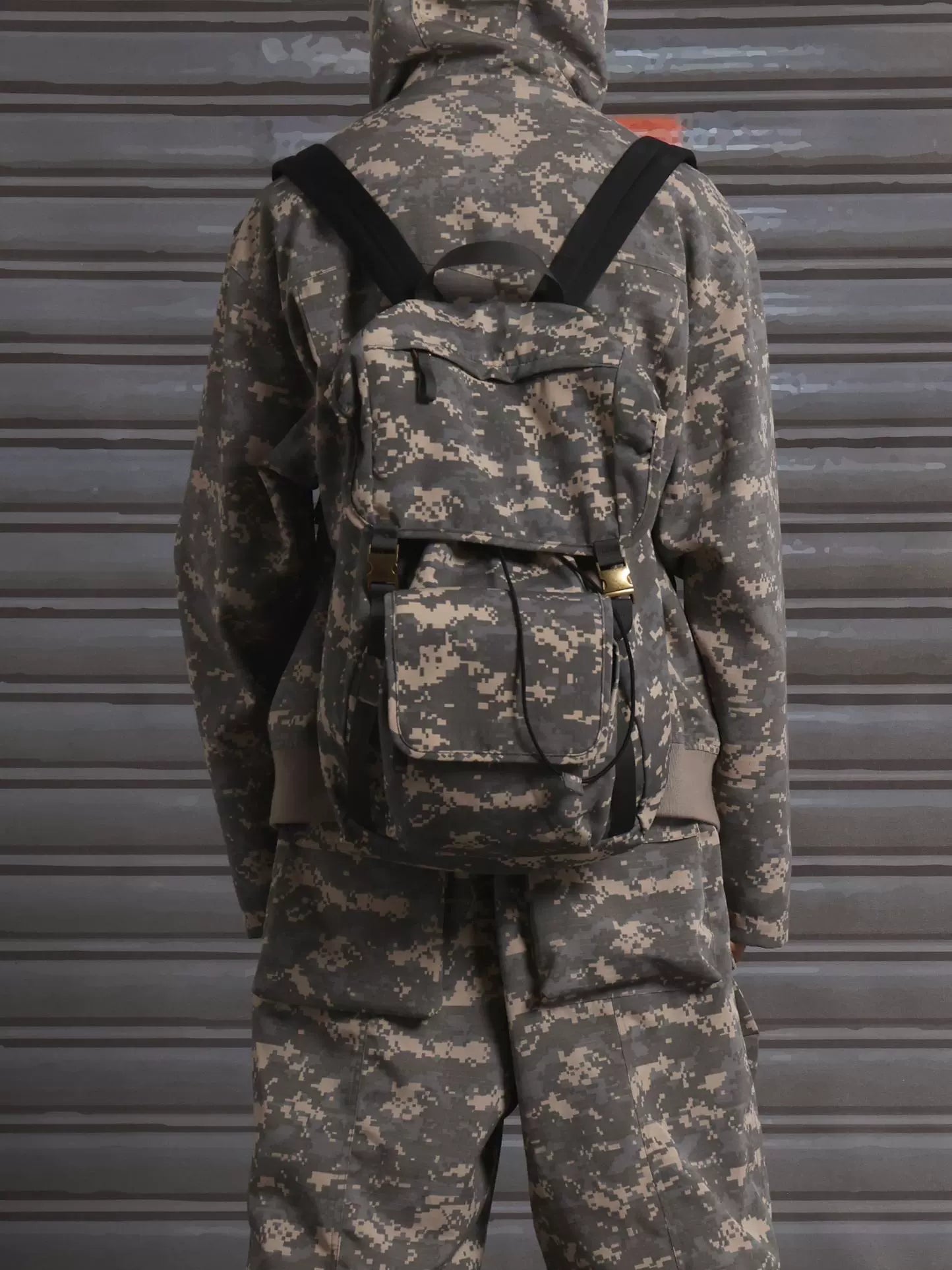 CHAI Camouflage Embroidered Logo Double Shoulder Drawstring Backpack